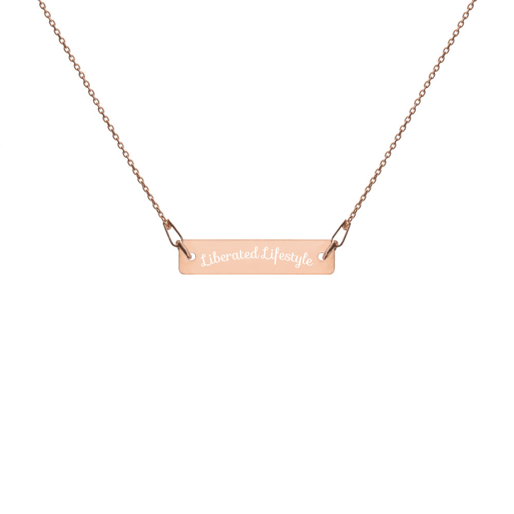 'Liberated Lifestyle' - Engraved Silver Bar Chain Necklace