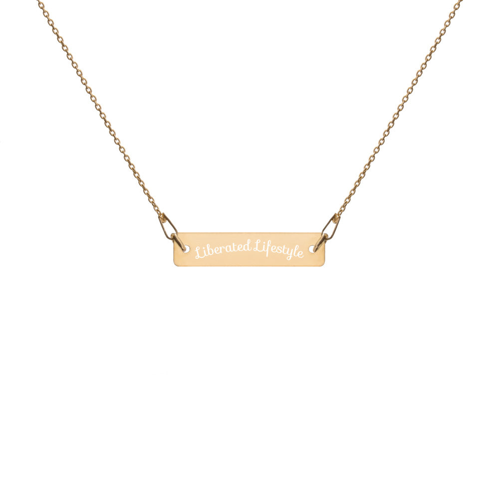 'Liberated Lifestyle' - Engraved Silver Bar Chain Necklace